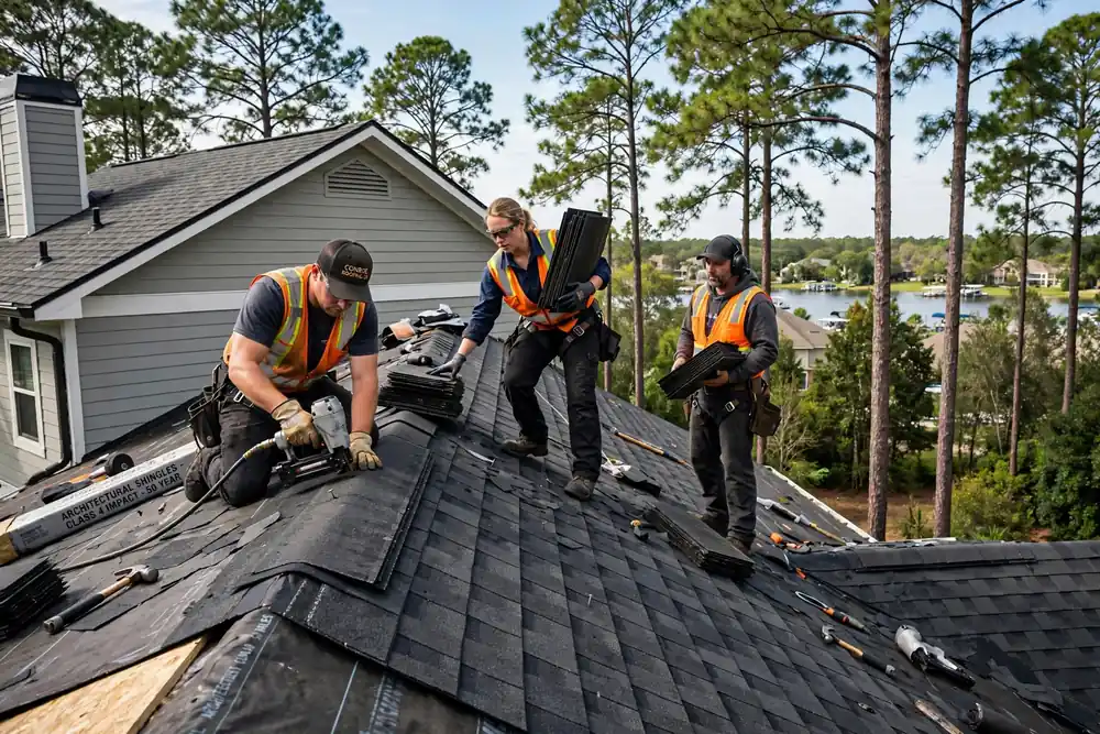 Sustitución del techo de barro de asfalto en Conroe, TX - Roof Replacement Pros, Huntsville, TX