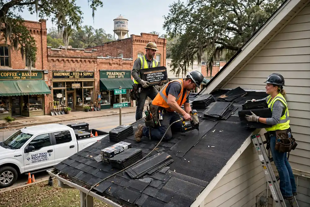 Sustitución del techo de barro de asfalto en Crockett, TX - Roof Replacement Pros, Huntsville, TX