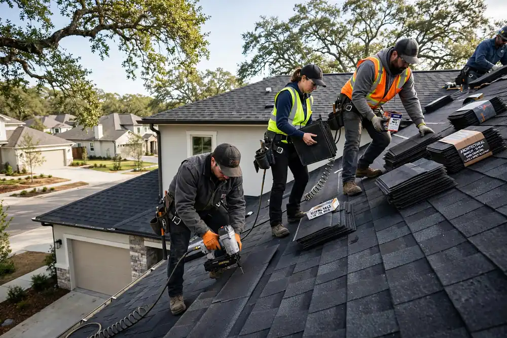 Sustitución del techo de barro de asfalto en Montgomery, TX - Roof Replacement Pros, Huntsville, TX
