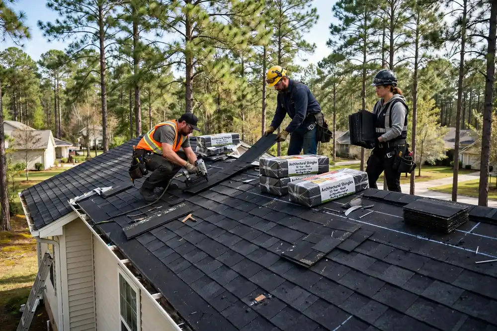 Sustitución del techo de barro de asfalto en Shepherd, TX - Roof Replacement Pros, Huntsville, TX