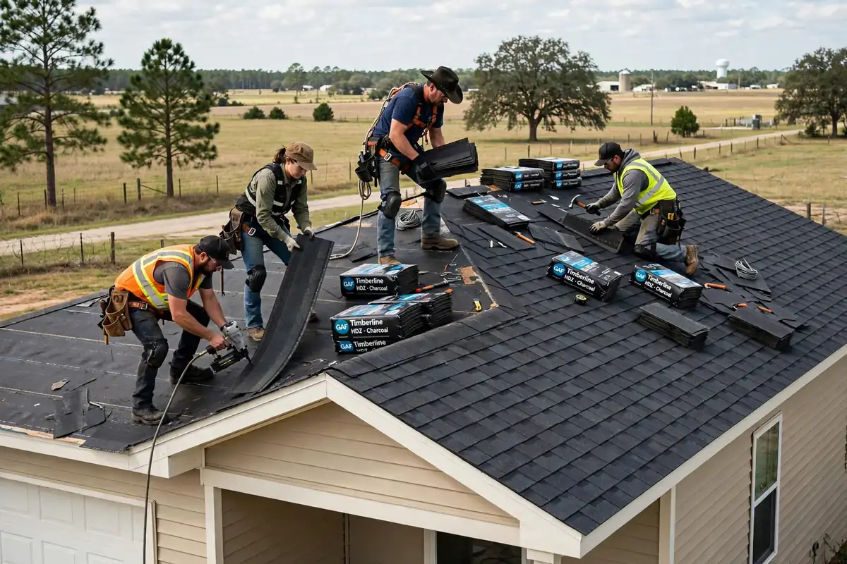 Sustitución del techo de barro de asfalto en Trinity, TX - Roof Replacement Pros, Huntsville, TX