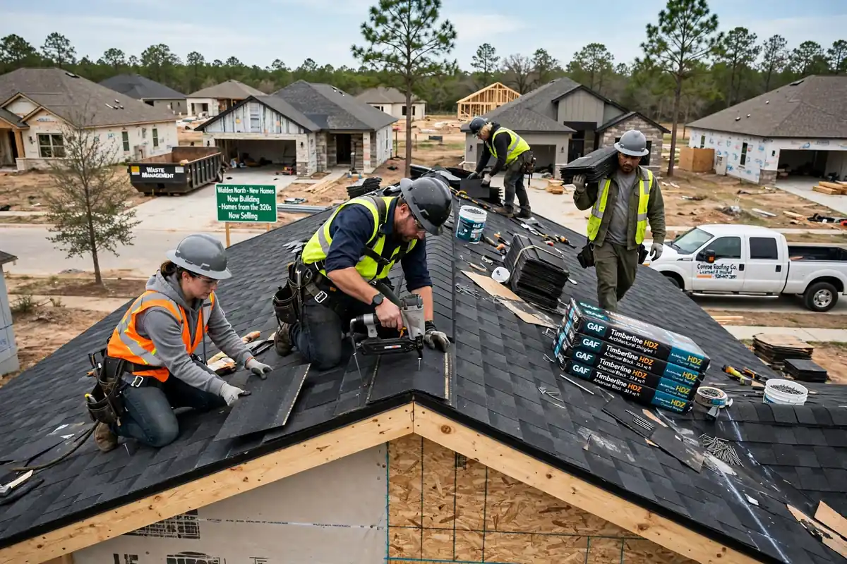Sustitución del techo de barro de asfalto en Willis, TX - Roof Replacement Pros, Huntsville, TX