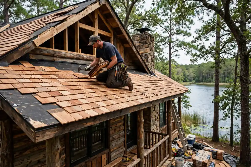 Sustitución de techo por Cedar Shake en Livingston, TX - Roof Replacement Pros, Huntsville, TX