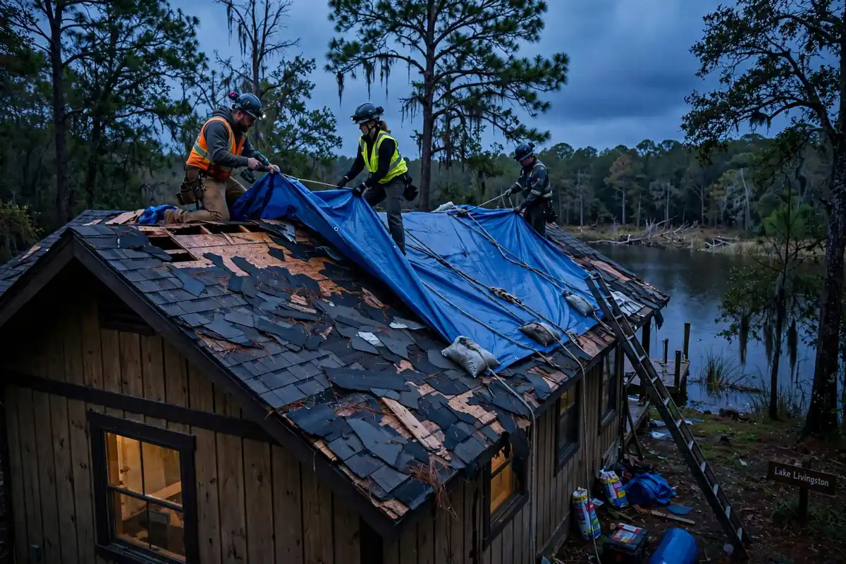 Sustitución de emergencia del techo en Livingston, TX - Roof Replacement Pros, Huntsville, TX