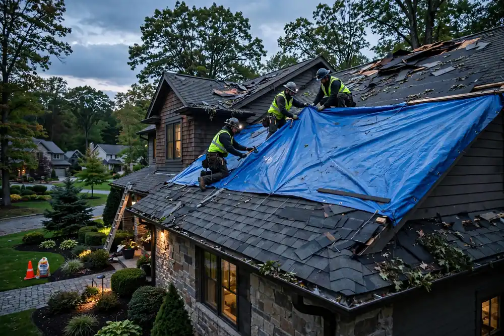 Sustitución de emergencia del techo en The Woodlands, TX - Roof Replacement Pros, Huntsville, TX