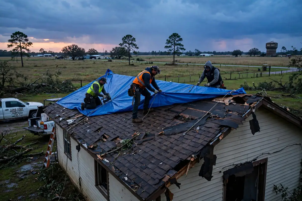 Sustitución de emergencia del techo en Trinity, TX - Roof Replacement Pros, Huntsville, TX