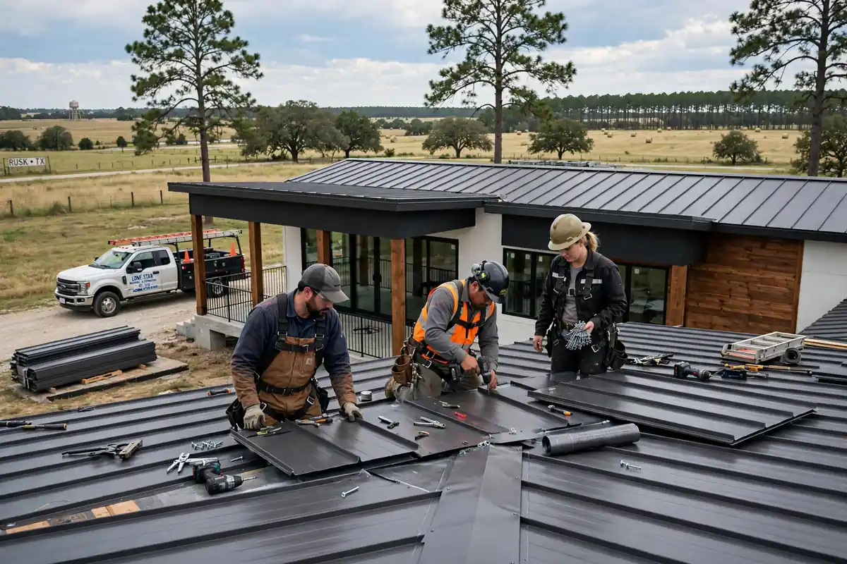 Sustitución de techo metálico en Trinity, TX - Roof Replacement Pros, Huntsville, TX
