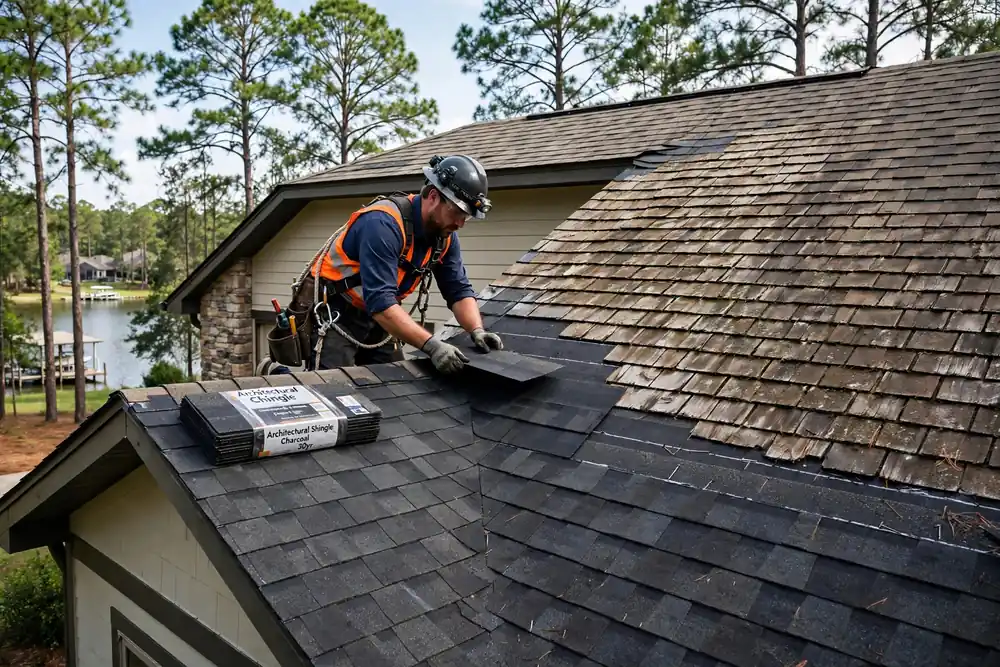 Reemplazo parcial del techo en Conroe, TX - Roof Replacement Pros, Huntsville, TX