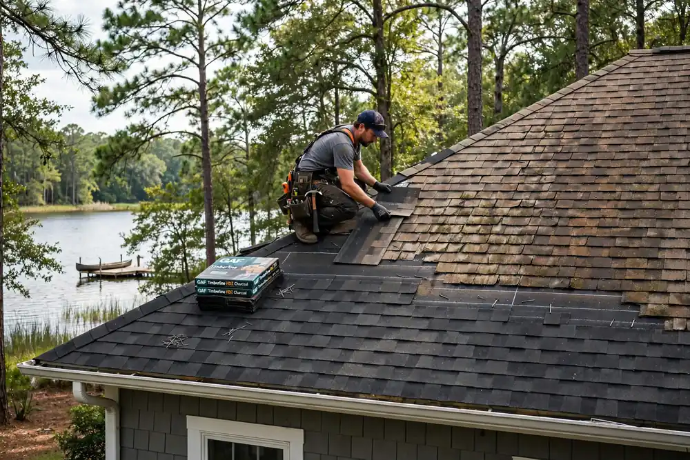 Sustitución parcial del techo en Livingston, TX - Roof Replacement Pros, Huntsville, TX