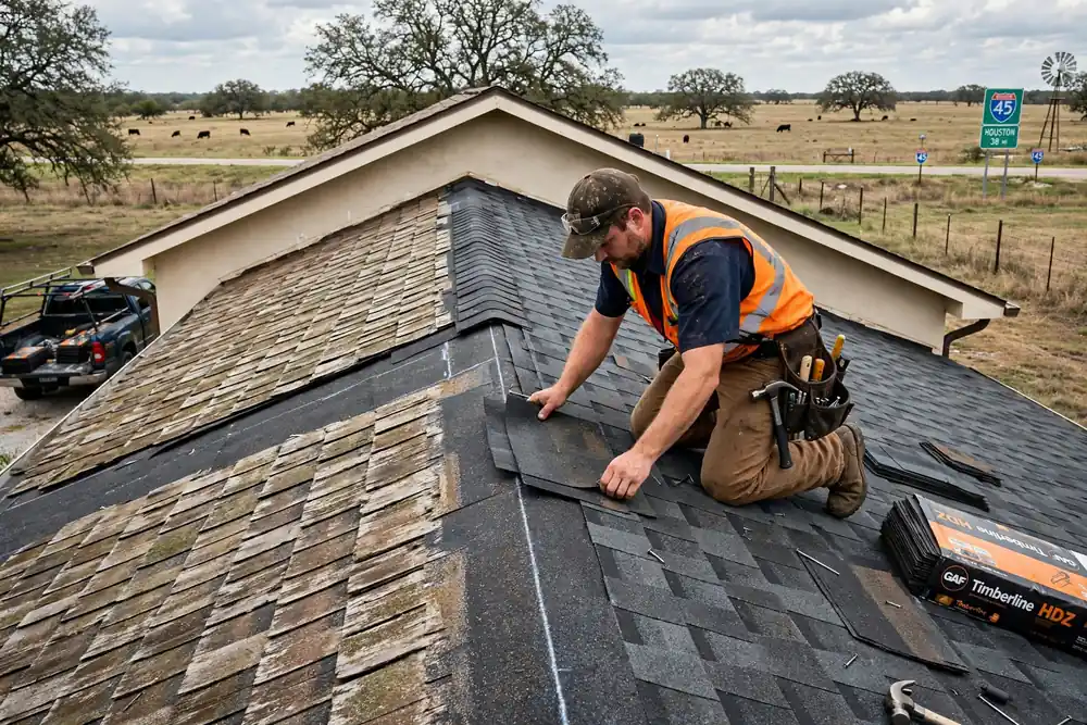 Sustitución parcial del techo en Madisonville, TX - Roof Replacement Pros, Huntsville, TX