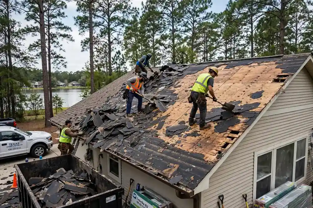 Derrumbe y redecoración del techo en Conroe, TX - Roof Replacement Pros, Huntsville, TX