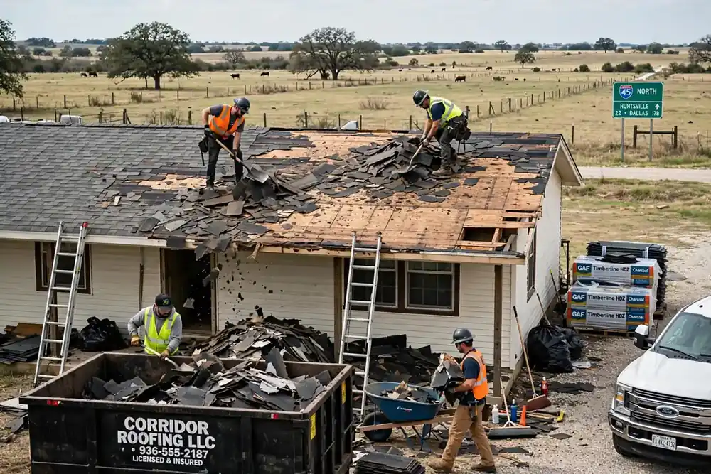 Derrumbe y reacondicionamiento del techo en Madisonville, TX - Roof Replacement Pros, Huntsville, TX