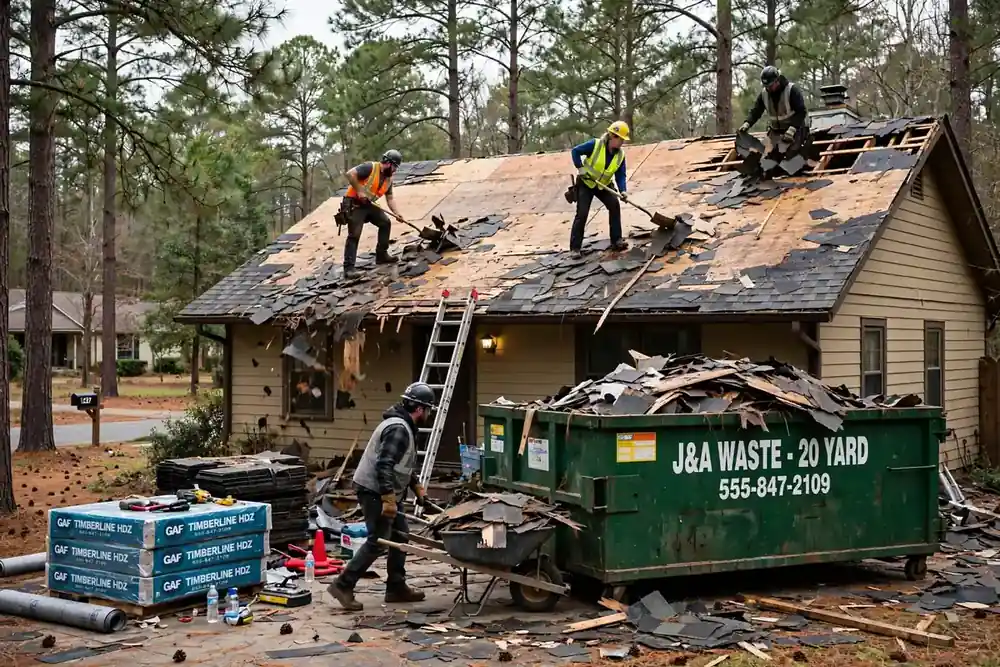 Desprendimiento y reparación del techo en Shepherd, TX - Roof Replacement Pros, Huntsville, TX