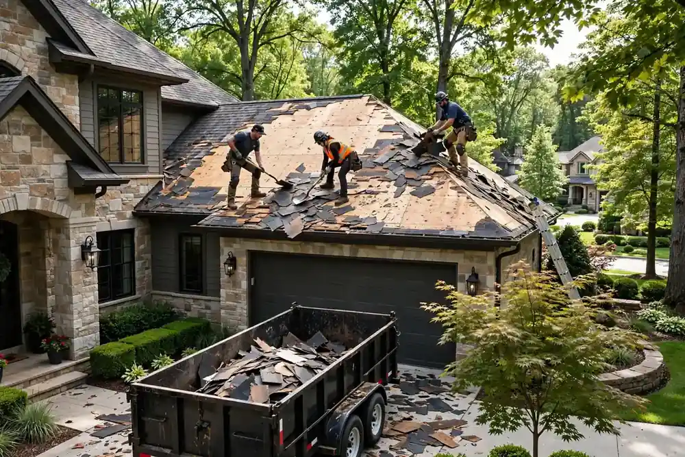 Derrumbe y reparación del techo en The Woodlands, TX - Roof Replacement Pros, Huntsville, TX
