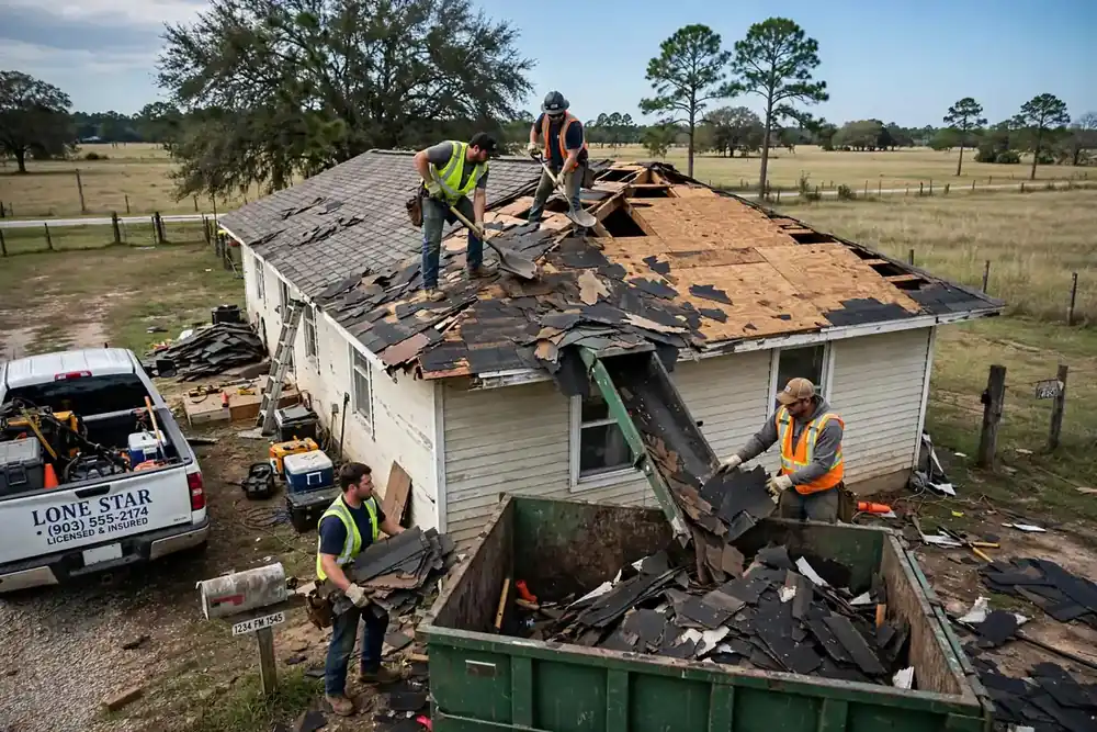 Derrumbe y reparación de techos en Trinity, TX - Roof Replacement Pros, Huntsville, TX