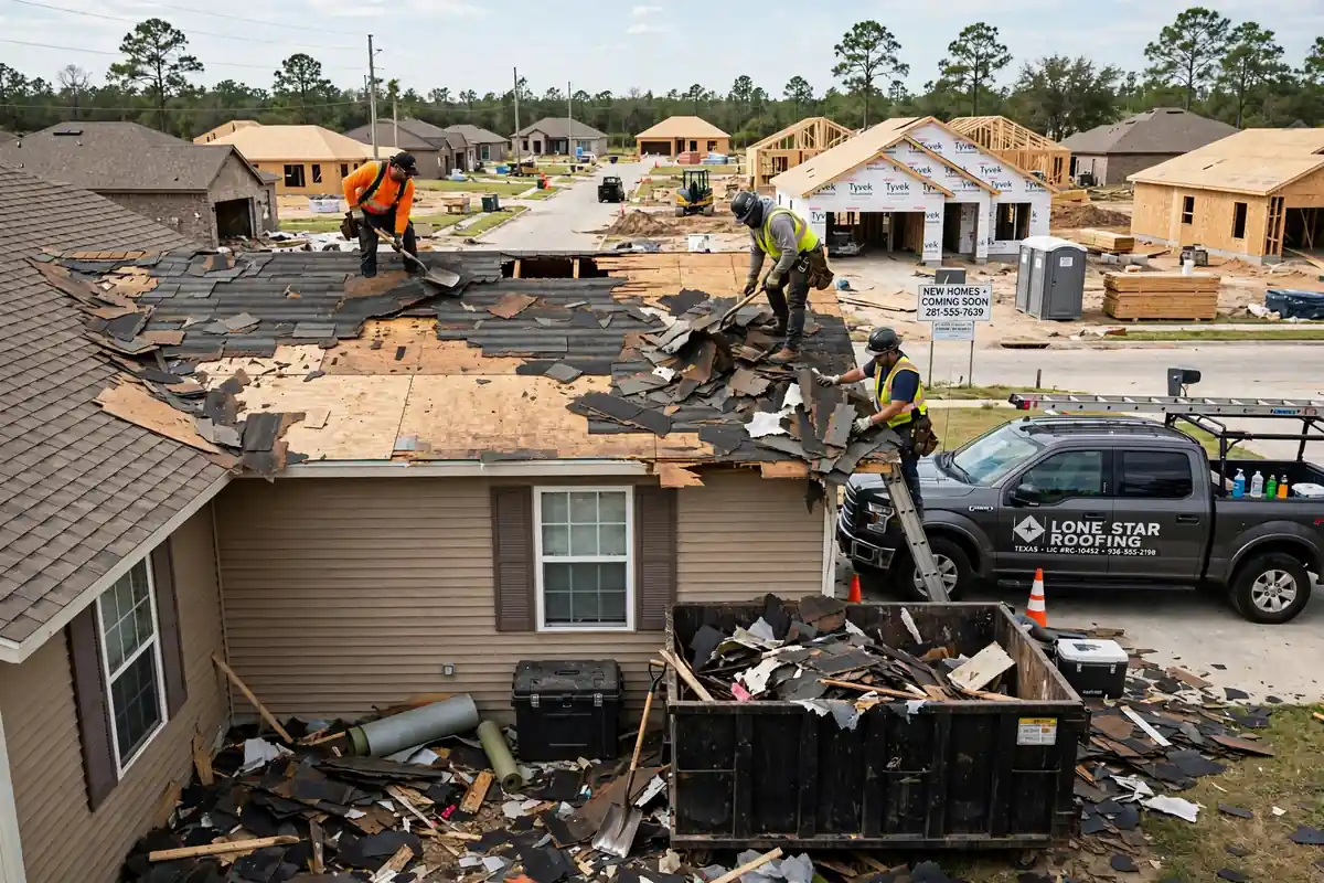 Derrumbe y reacondicionamiento del techo en Willis, TX - Roof Replacement Pros, Huntsville, TX