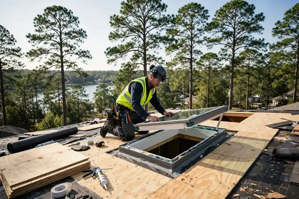 Skylight Replacement During Reroof in Conroe, TX — Roof Replacement Pros, Huntsville, TX