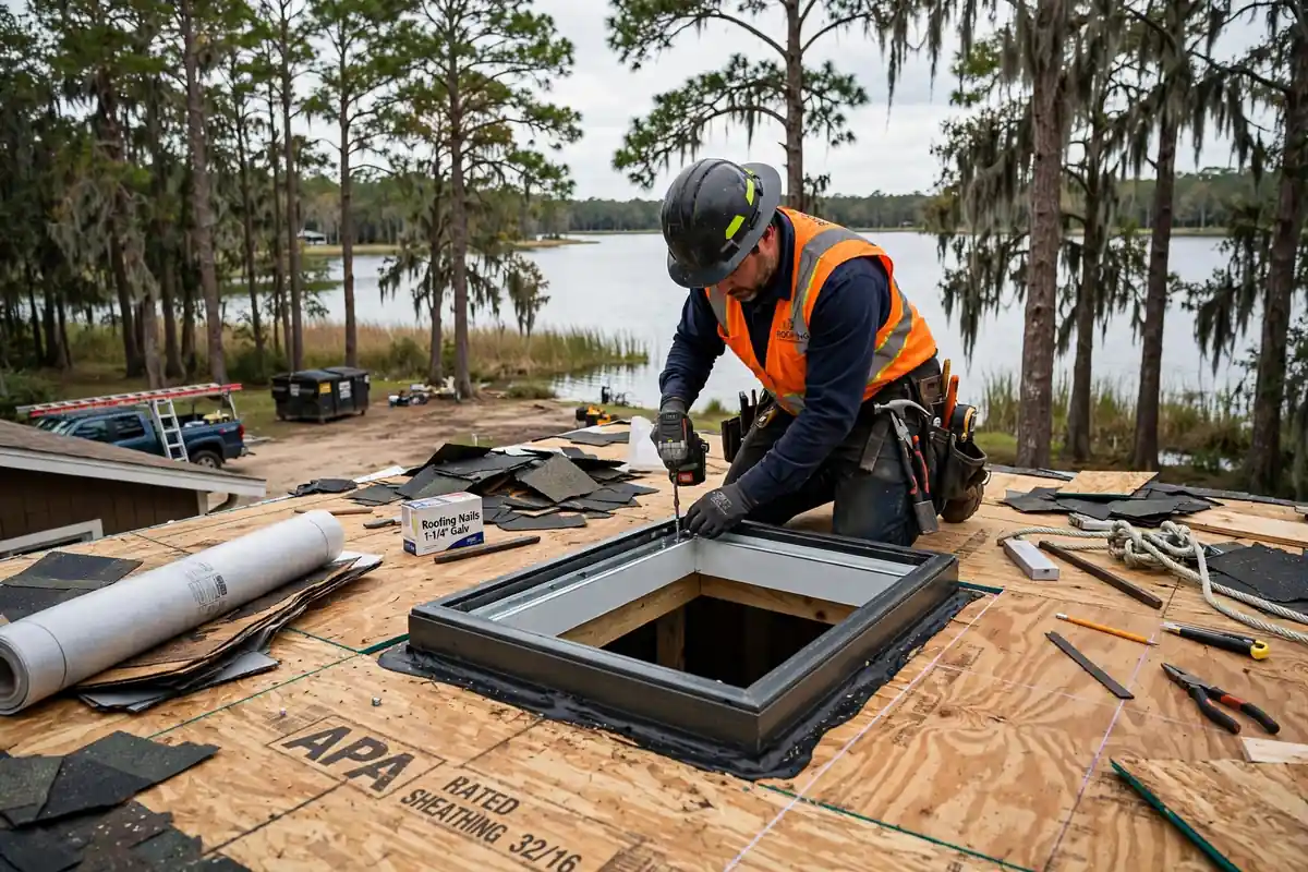 Skylight Replacement During Reroof in Livingston, TX — Roof Replacement Pros, Huntsville, TX