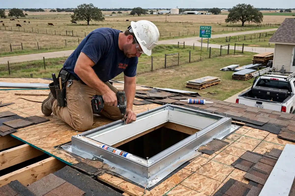 Skylight Replacement During Reroof in Madisonville, TX — Roof Replacement Pros, Huntsville, TX