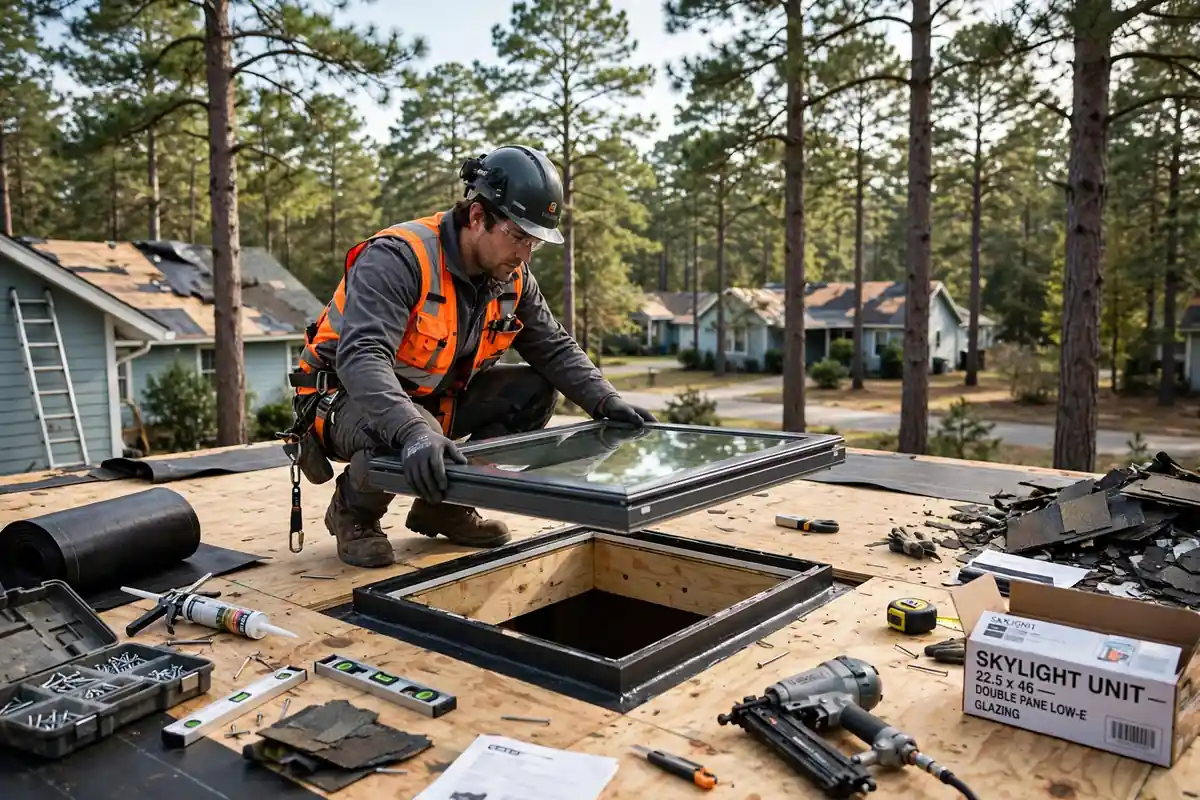 Skylight Replacement During Reroof in Shepherd, TX — Roof Replacement Pros, Huntsville, TX