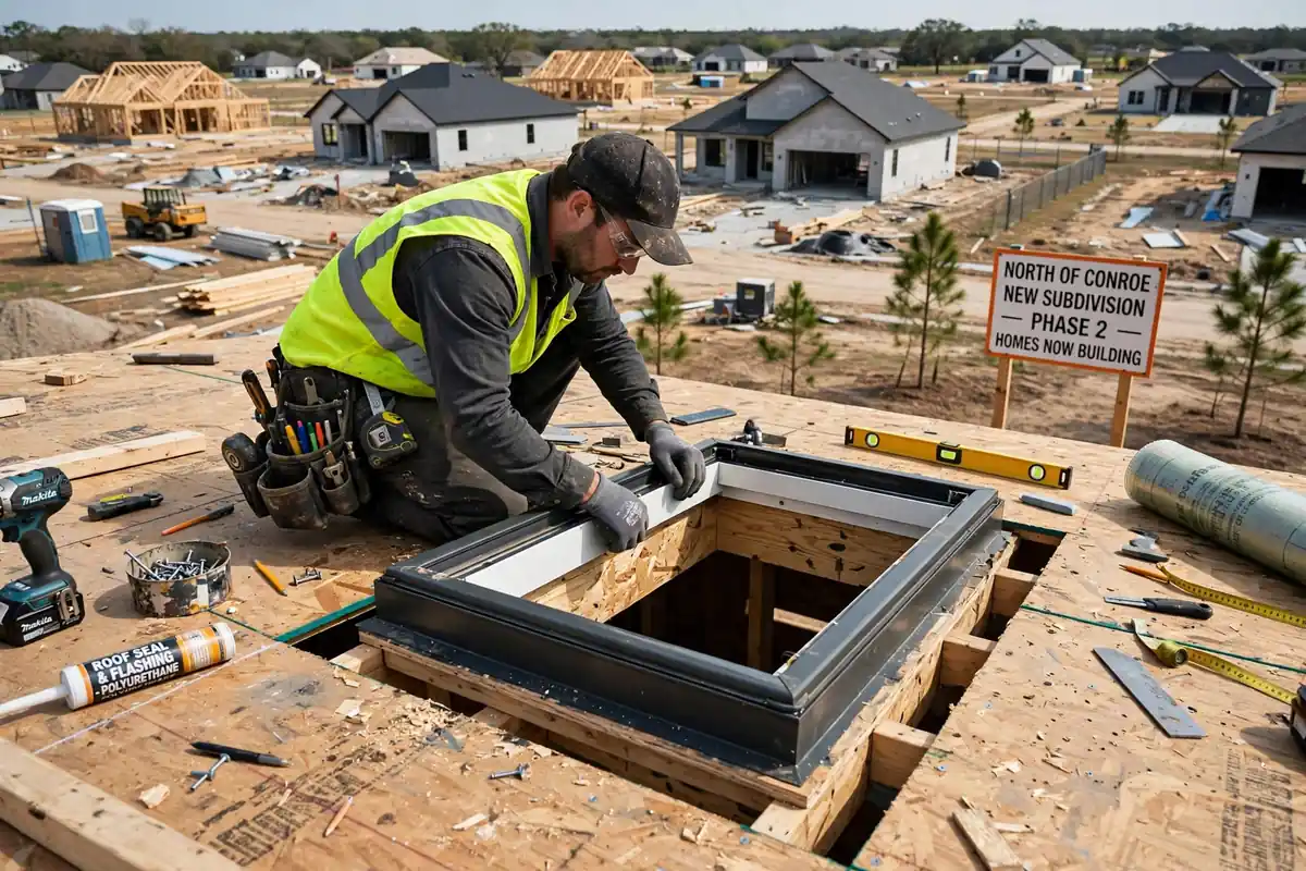 Skylight Replacement During Reroof in Willis, TX — Roof Replacement Pros, Huntsville, TX