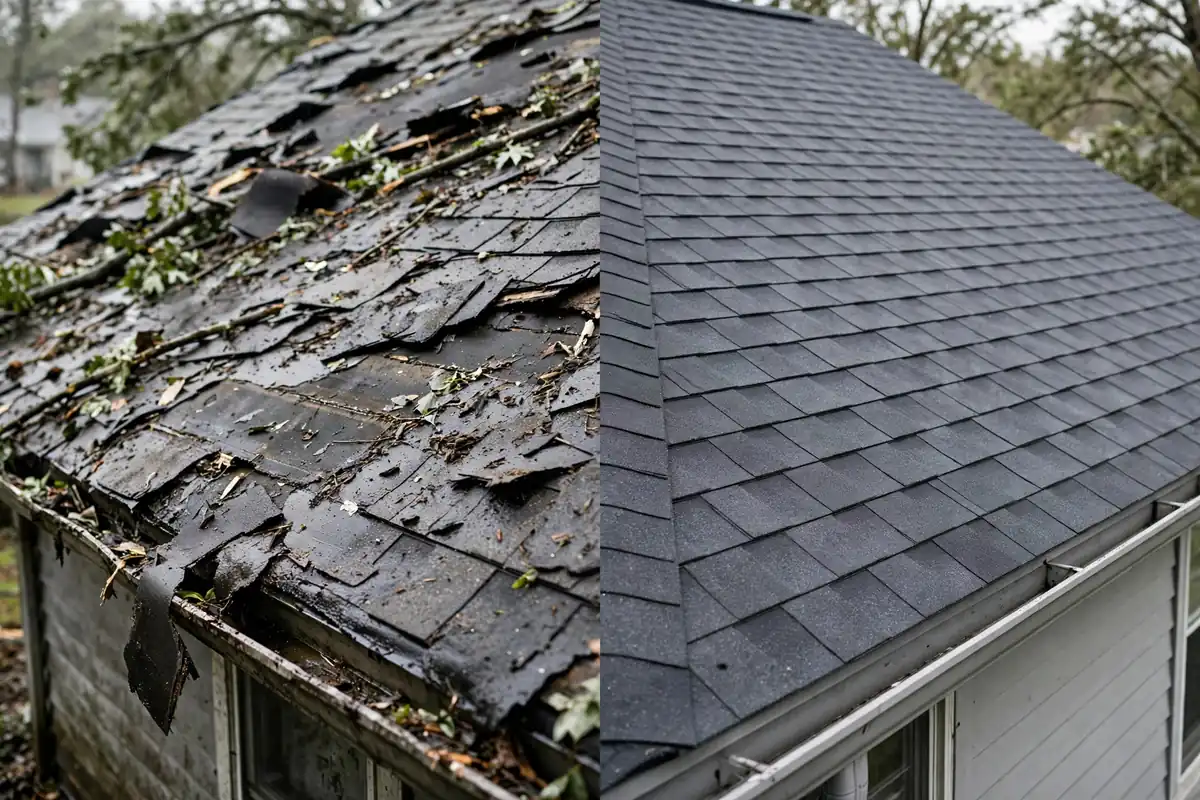 Guía de techos: reemplazo del techo dañado por la tormenta vs reparación en Huntsville, TX - Roof Replacement Pros, Huntsville, TX